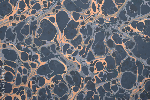 An ink marbling abstract pattern, similar to marbled ink techniques used on the inner cover linings of vintage and antiquarian books