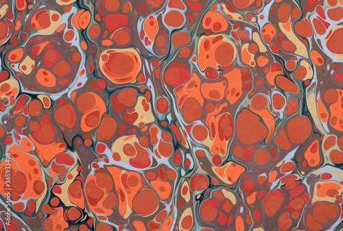 An ink marbling abstract pattern, similar to marbled ink techniques used on the inner cover linings of vintage and antiquarian books