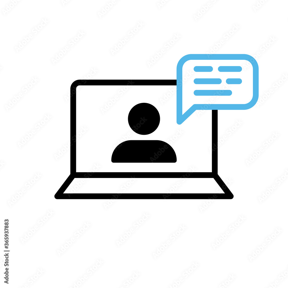 Video conference icon. Person on computer screen. Home office. Digital communication. Internet teaching media. Video conference icon. Person on computer screen. Home office. Digital communication. Internet teaching media.