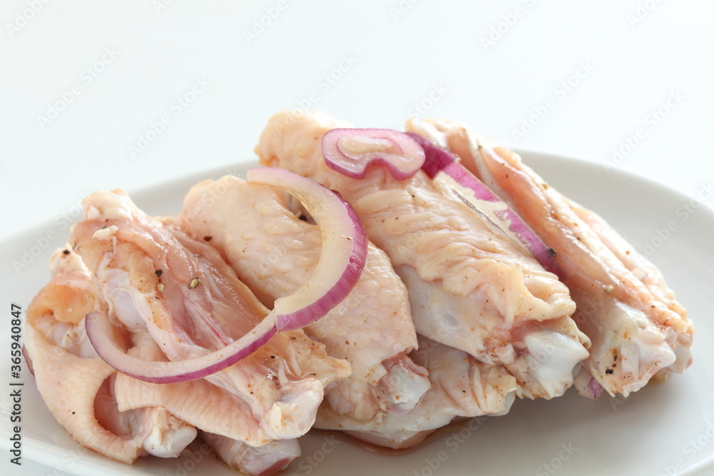 Asian cooking, chicken wing and soy sauce with onion marinated Asian cooking, chicken wing and soy sauce with onion marinated