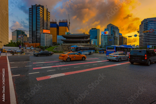 view of Traffic of namdaemun gate at Seoul City,South Korea.