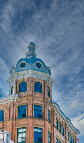 A cupola and dome on an old brick building in Quebec City, Quebec, Canada