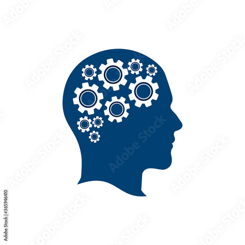 Technology Human Head Logo Icon Design. Digital human head brain shape with gears idea concept innovation genius.