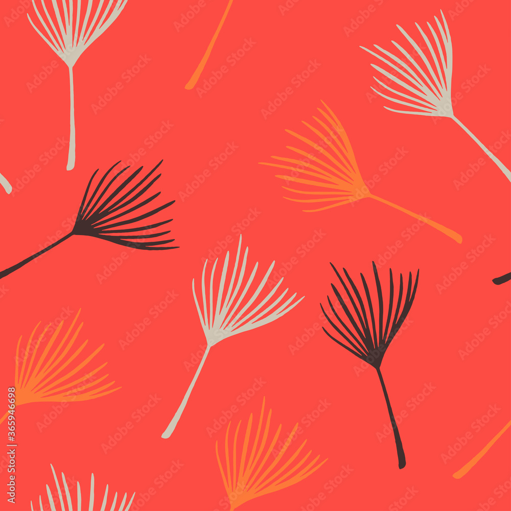 Hipster Tropical Vector Seamless Pattern. Chic Summer Textile. Dandelion Monstera Banana Leaves Feather 