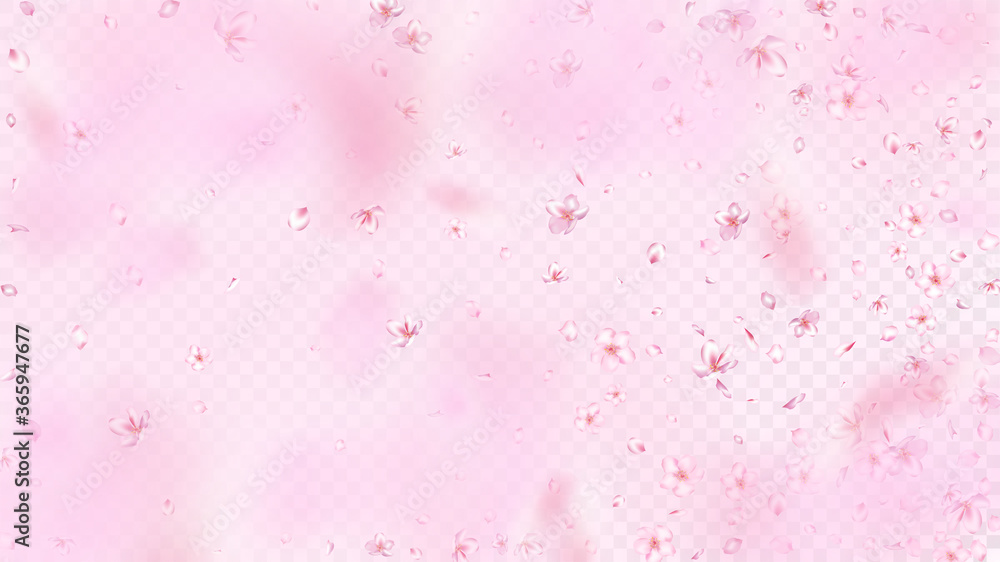 Nice Sakura Blossom Isolated Vector. Summer Blowing 3d Petals Wedding Frame. Japanese Gradient Flowers Wallpaper. Valentine, Mother's Day Watercolor Nice Sakura Blossom Isolated on Rose