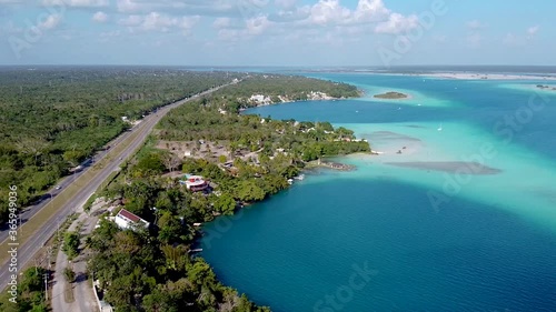 Wallpaper Mural Aerial drone flying sideways over cenotes in Lake Bacalar Torontodigital.ca
