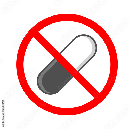 No Drugs Sign Pill Capsule Icon Illustration Vector.