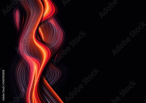 Dark neon modern background with rays and liquid  flowing reds  fire lines. Light lines  bright accent background. Acrylic liquid. 3d illustration