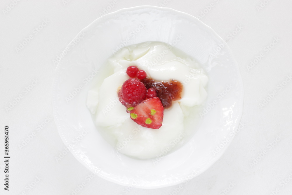 Strawberry Jam and nut on Yogurt for healthy breakfast Strawberry Jam and nut on Yogurt for healthy breakfast