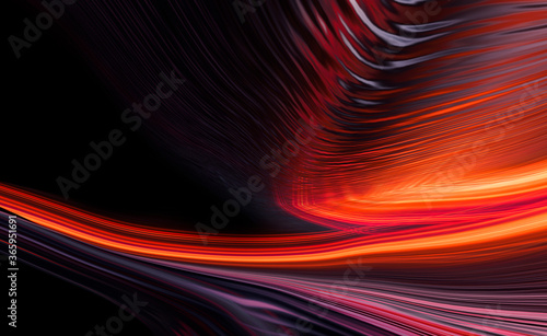 Dark neon modern background with rays and liquid, flowing reds, fire lines. Light lines, bright accent background. Acrylic liquid. 3d illustration