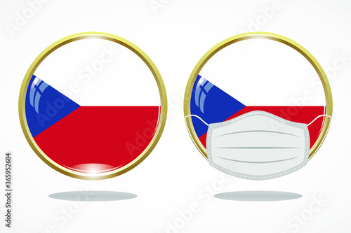 Flag of czech republic as round glossy icon, Button with czech republic flag, gold circleline