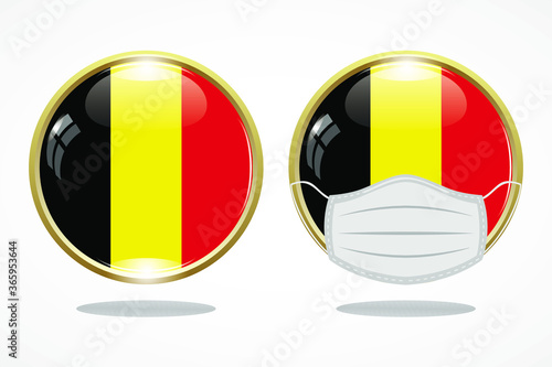 Flag of belgium as round glossy icon, Button with belgium flag, gold circleline photo