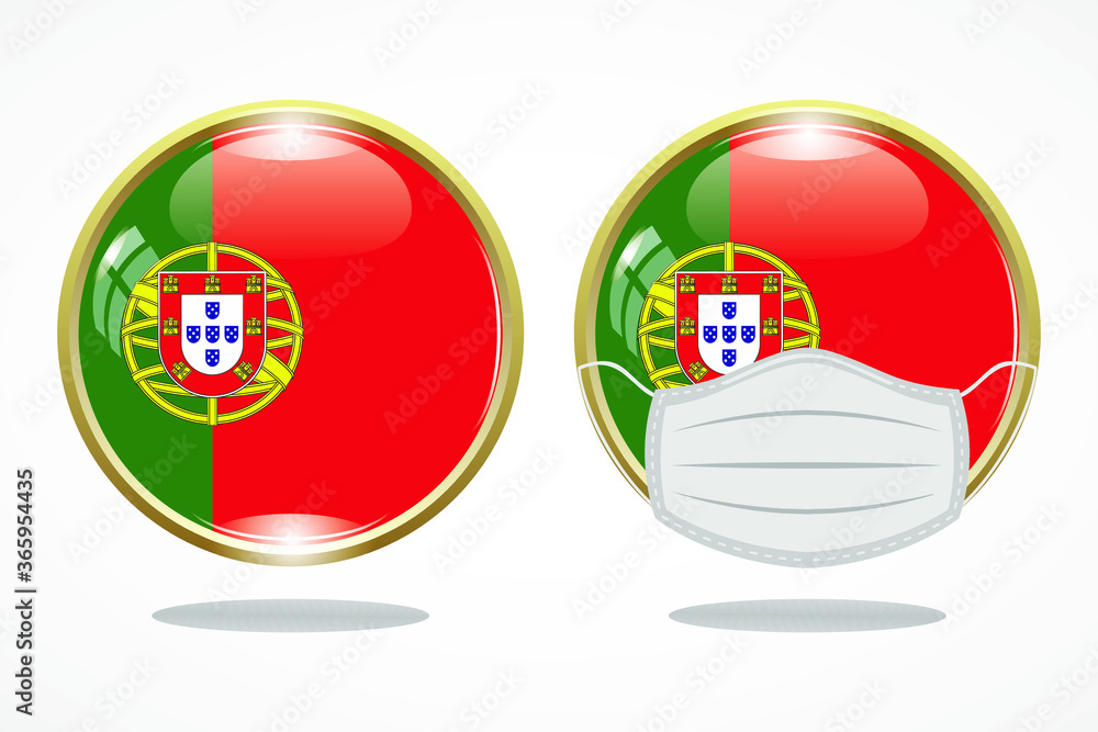 Obraz premium Flag of portugal as round glossy icon, Button with portugal flag, gold circleline