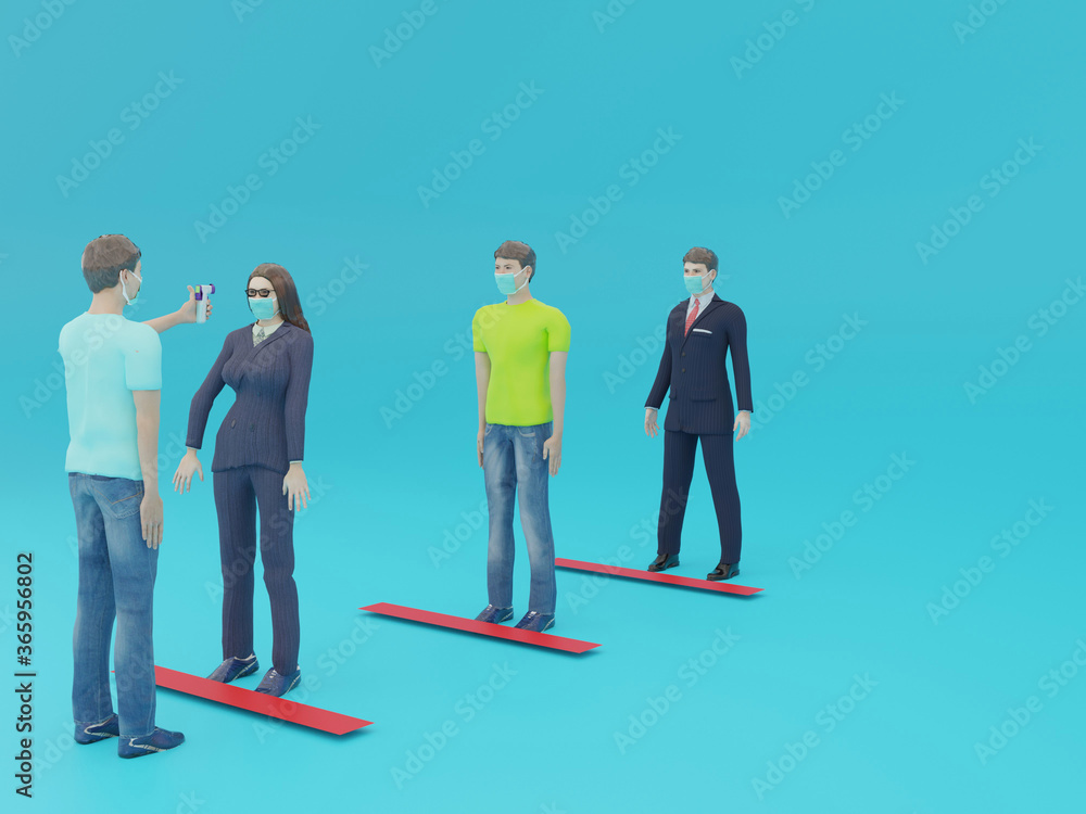 3D rendering , Check body temperature to prevent coronavirus using a temperature measuring instrument or infrared thermometer, 3D illustration 3D rendering , Check body temperature to prevent coronavirus using a temperature measuring instrument or infrared thermometer, 3D illustration