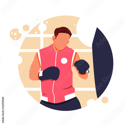 a portrait of a boxer, flat design concept illustration