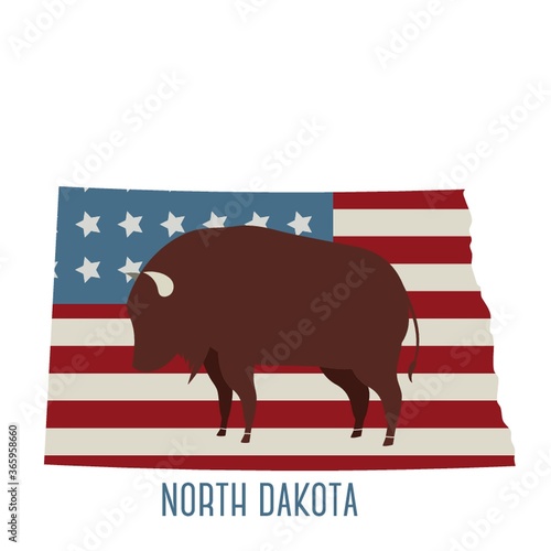 north dakota state map with bison