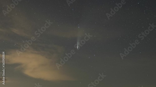 Comet C/2020 F3 (NEOWISE) close up at night among the stars. Photographed on Hungary on July 19, 2020.