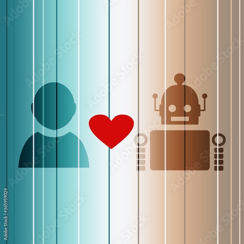 Human and robot relationships. Robotics industry relative image. Heart icon between robot and human