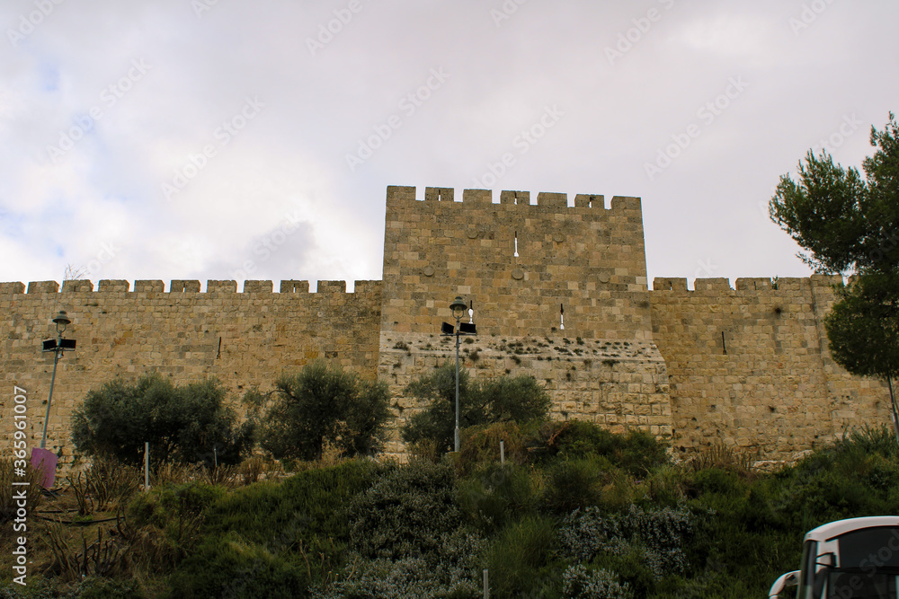Jerusalem's Old City wall view from west