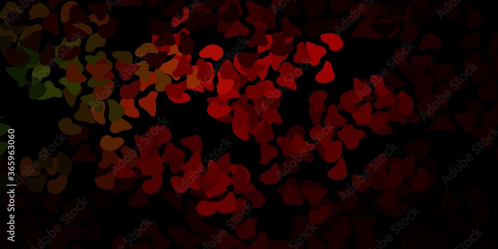 Dark green, red vector backdrop with chaotic shapes.