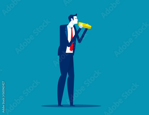 Businessman eating coin. Business financial concept, Finance and Economy