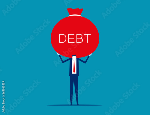 A load of debt on back. Business financial loan and arrears concept. Flat cartoon vector illustration style