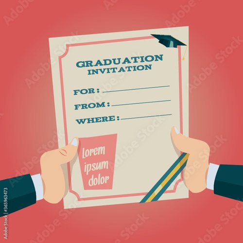 hands holding graduation invitation