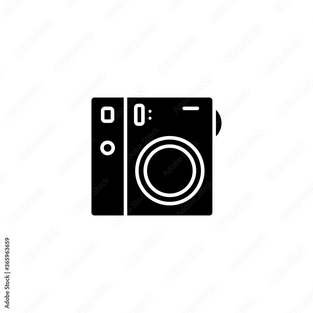 Polaroid Camera Black Glyph Icon. Simple and flat. Solid and bold. Can use for web, apps, or logo. Vector illustration. Home Electronic Icon.