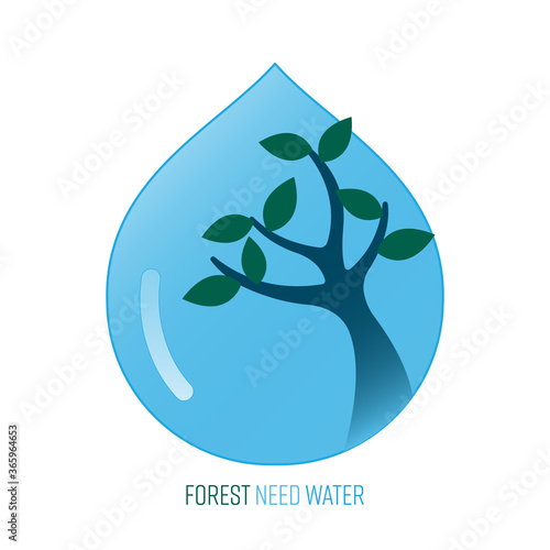 Trees use water when they are growing. Forest need water. Vector illustration outline flat design style.