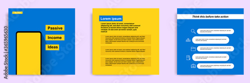 Social media tutorial, tip, trick, quick tips, layout template with geometric background design in blue, white, yellow color. Vector illustration