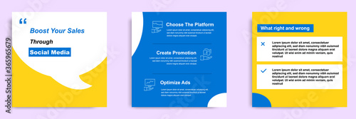 Social media tutorial, tip, trick, quick tips, layout template with geometric background design in blue, white, yellow color. Vector illustration