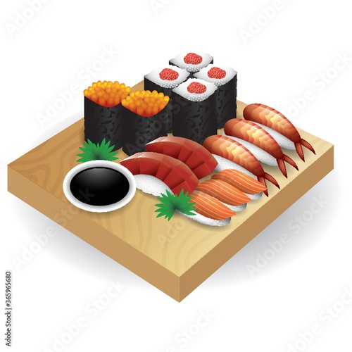 sushi set on a wooden board