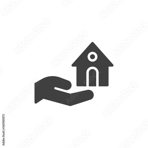 Hand and house vector icon. filled flat sign for mobile concept and web design. Property insurance, real estate glyph icon. Symbol, logo illustration. Vector graphics