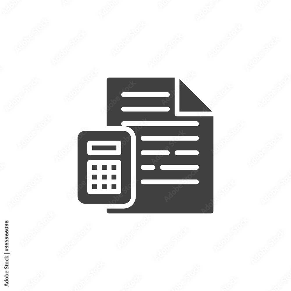 Finance Document and Calculator vector icon. filled flat sign for mobile concept and web design. Financial Accounting glyph icon. Symbol, logo illustration. Vector graphics Finance Document and Calculator vector icon. filled flat sign for mobile concept and web design. Financial Accounting glyph icon. Symbol, logo illustration. Vector graphics