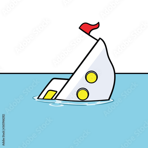 Cartoon Sinking Ship Vector Illustration