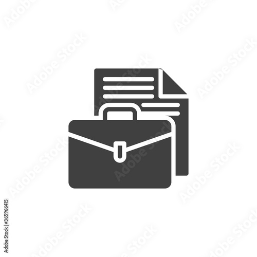 Briefcase and document vector icon. filled flat sign for mobile concept and web design. Document portfolio glyph icon. Symbol, logo illustration. Vector graphics