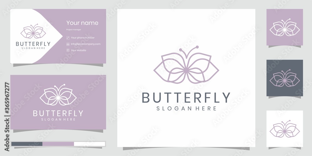Monogram logo in the shape of a minimalist butterfly. beauty, luxury spa style. logo design, and business cards. Premium vector