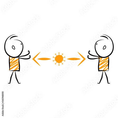 cartoon stickman: corona virus, social distance, stand with distance . Vector Illustration