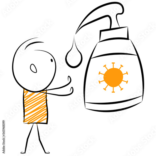 cartoon stickman: corona virus, caution, wash hands. Vector Illustration