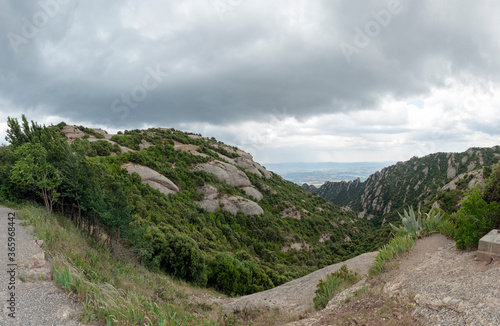 High angle view from Montserrat mountain towards Esparreguera  Catalonia  Spain.