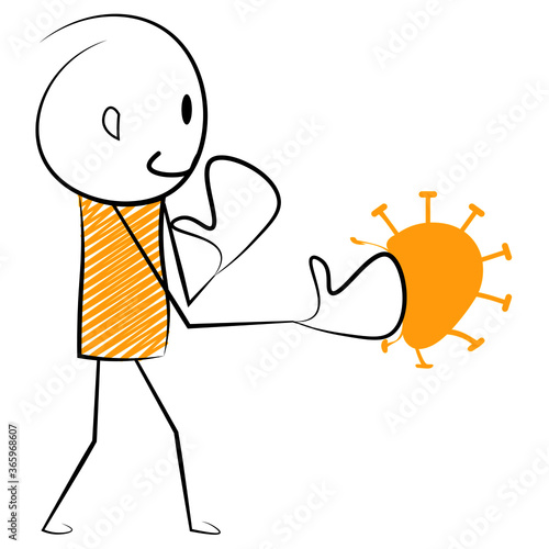 cartoon stickman: coronavirus, fight against corona virus, fight. Vector. Illustration