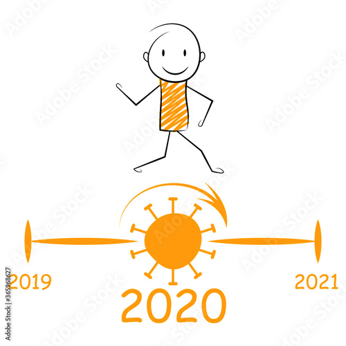 cartoon stickman: corona virus, timeline, 2019, 2020, 2021. Vector Illustration