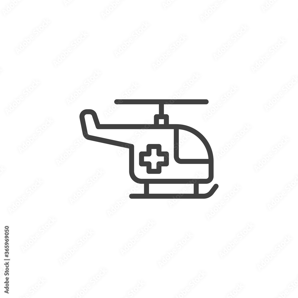 Emergency Helicopter line icon. linear style sign for mobile concept and web design. Ambulance helicopter outline vector icon. Symbol, logo illustration. Vector graphics Emergency Helicopter line icon. linear style sign for mobile concept and web design. Ambulance helicopter outline vector icon. Symbol, logo illustration. Vector graphics