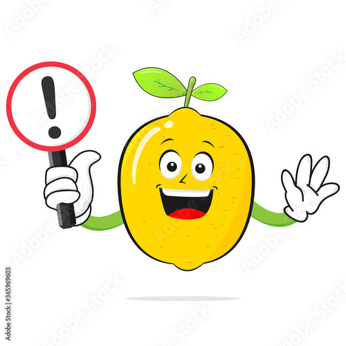 Lime juice character smiles with a warning sign on a white background -vector