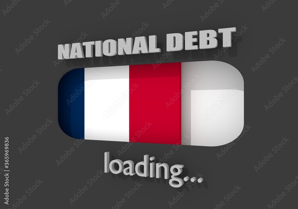 National debt progress bar read high level result. National flag of France. 3D rendering National debt progress bar read high level result. National flag of France. 3D rendering