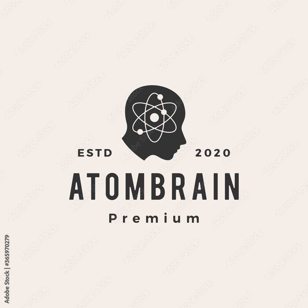 atom brain head hipster vintage logo vector icon illustration