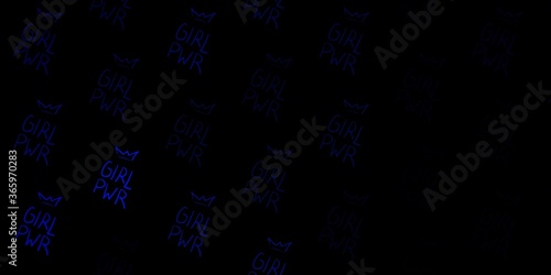 Dark BLUE vector template with businesswoman signs.