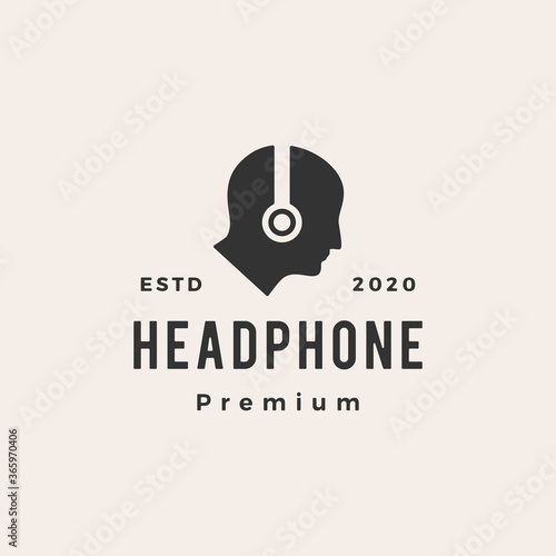human headphone hipster vintage logo vector icon illustration