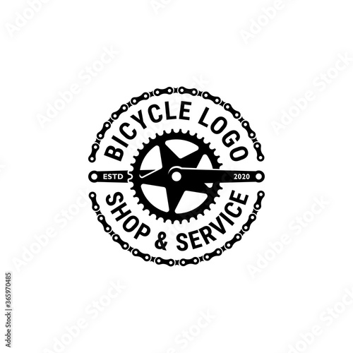 Bicycle, bike shop and service logo retro vintage vector. Chain, crank and gear illustration
