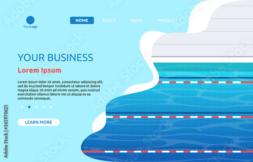 Swimming Pool Summer Sport Cartoon Landing Page Web Template